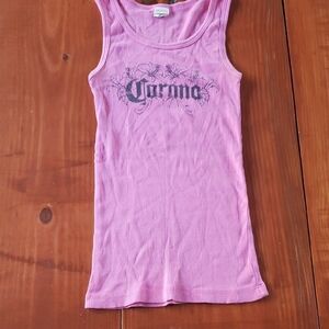 Corona Ribbed Tank in Light Pink with Black Logo